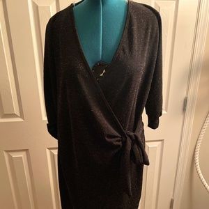 Black Glitter Wrap Dress
